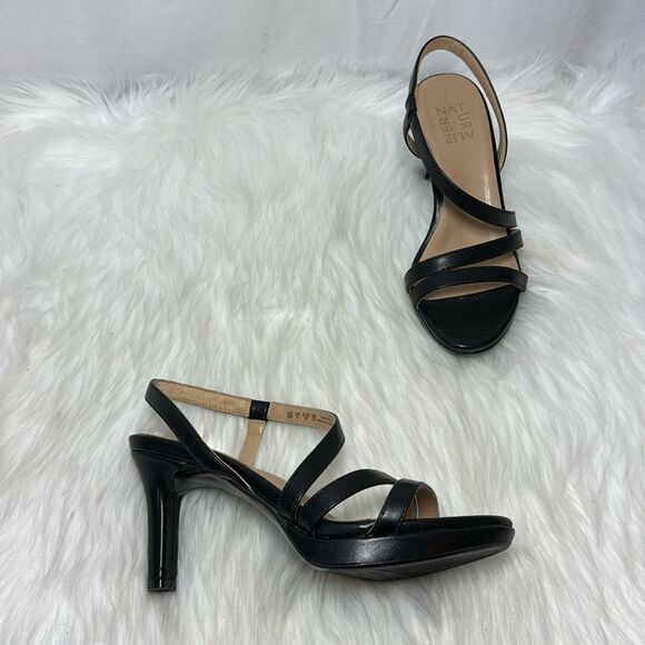 Naturalizer Brenta Black Faux Leather Strappy Heels Sz 6 - Picture 2 of 7